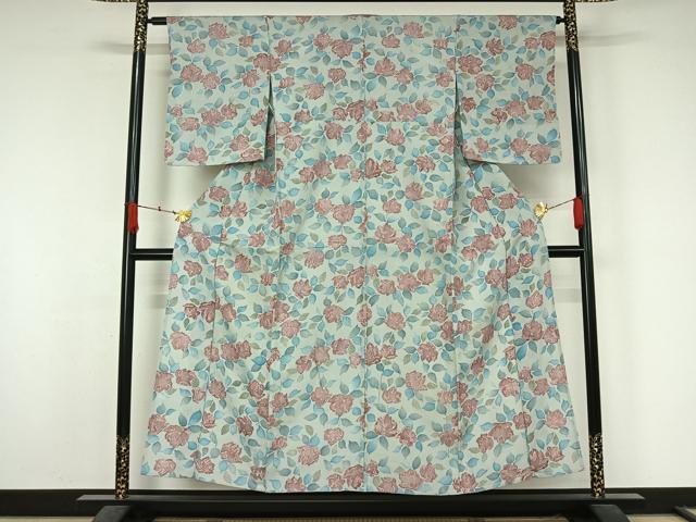 平和屋着物▽上質な小紋　単衣　草花文　正絹　逸品　AABK7271jh