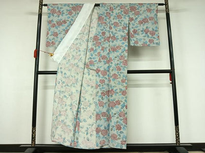 平和屋着物▽上質な小紋　単衣　草花文　正絹　逸品　AABK7271jh