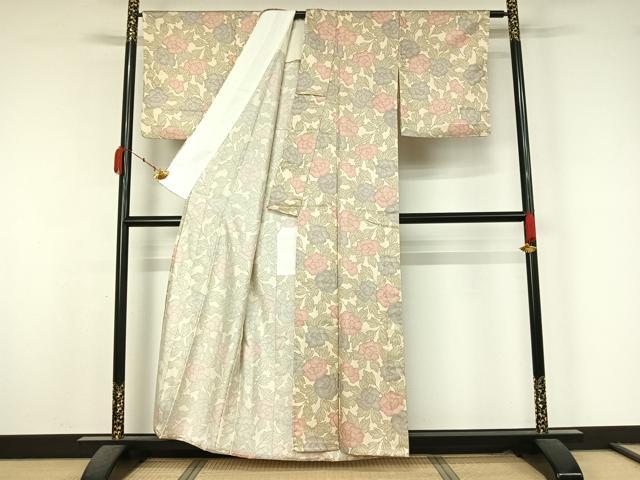 平和屋着物▽上質な小紋　単衣　薔薇　正絹　逸品　AABK7272jh