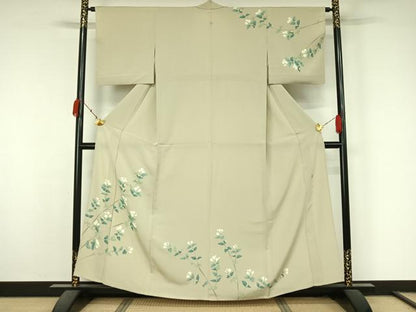 平和屋着物▽京加賀糸目友禅作家　山崎巌　訪問着　単衣　友禅　枝花文　正絹　逸品　AABK7273jh