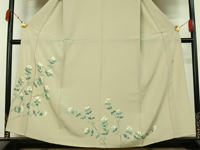 平和屋着物▽京加賀糸目友禅作家　山崎巌　訪問着　単衣　友禅　枝花文　正絹　逸品　AABK7273jh