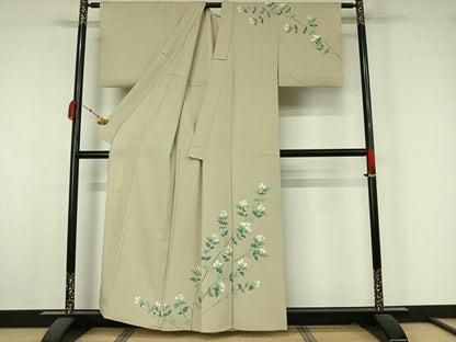 平和屋着物▽京加賀糸目友禅作家　山崎巌　訪問着　単衣　友禅　枝花文　正絹　逸品　AABK7273jh