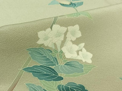 平和屋着物▽京加賀糸目友禅作家　山崎巌　訪問着　単衣　友禅　枝花文　正絹　逸品　AABK7273jh