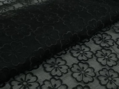 平和屋着物▽羽織　スリーシーズン　春夏秋　塵除け　花尽くし文　黒地　ロング丈　正絹　逸品　未使用　AABK7274jh