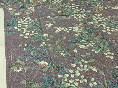 平和屋着物▽上質な小紋　単衣　草花文　金彩　正絹　逸品　AABK7279jh