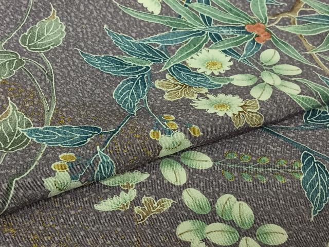 平和屋着物▽上質な小紋　単衣　草花文　金彩　正絹　逸品　AABK7279jh