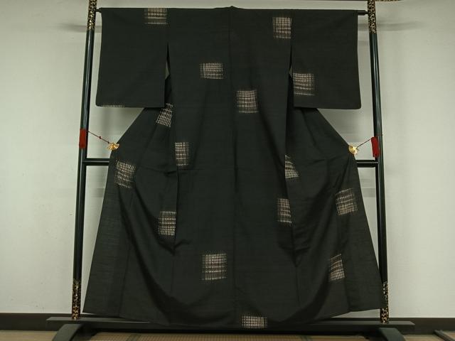 平和屋着物▽上質な紬　単衣　絞り　幾何学文様　正絹　逸品　AABK7280jh