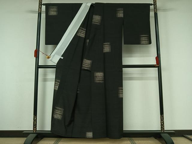 平和屋着物▽上質な紬　単衣　絞り　幾何学文様　正絹　逸品　AABK7280jh