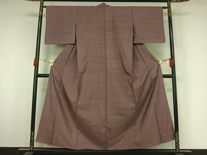 平和屋着物▽上質な紬　単衣　色無地　梅鼠色　正絹　逸品　AABK7283jh