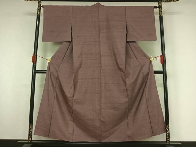 平和屋着物▽上質な紬　単衣　色無地　梅鼠色　正絹　逸品　AABK7283jh