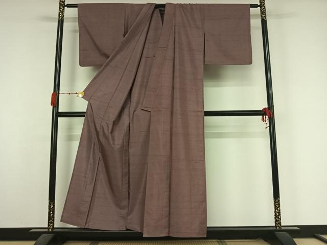 平和屋着物▽上質な紬　単衣　色無地　梅鼠色　正絹　逸品　AABK7283jh