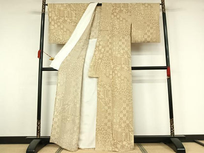 平和屋着物▽上質な小紋　単衣　吉祥花文　伊勢丹扱い　正絹　逸品　AABK7284jh