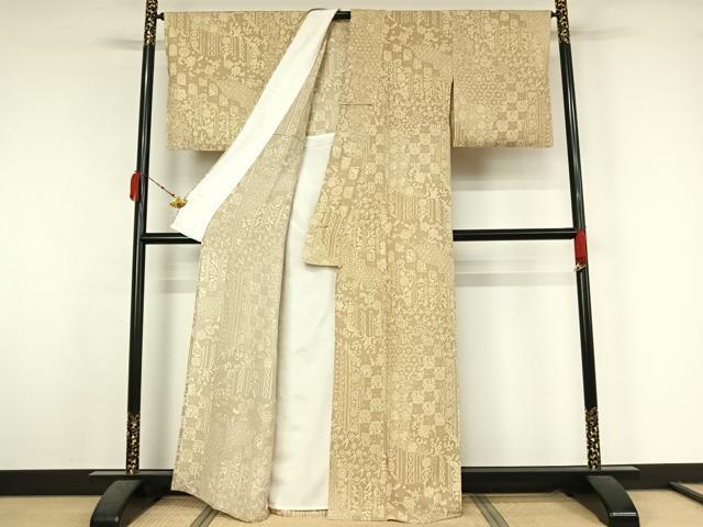 平和屋着物▽上質な小紋　単衣　吉祥花文　伊勢丹扱い　正絹　逸品　AABK7284jh