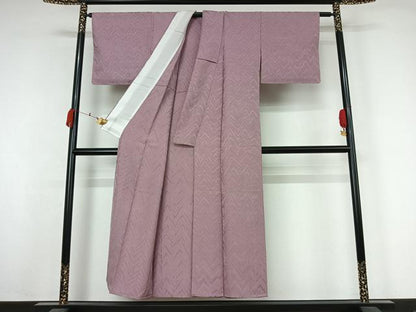 平和屋着物▽上質な色無地　単衣　横段地紋　梅鼠色　正絹　逸品　未使用　AABK7288jh