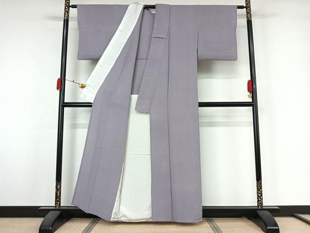 平和屋着物▽上質な色無地　単衣　藤色　鬼しぼ縮緬　正絹　逸品　AABK7289jh