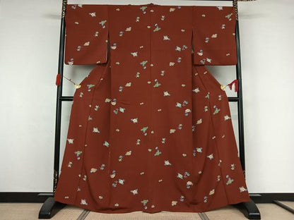 平和屋着物▽上質な小紋　単衣　草花文　正絹　逸品　AABK7290jh