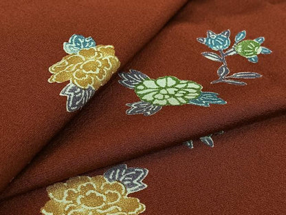 平和屋着物▽上質な小紋　単衣　草花文　正絹　逸品　AABK7290jh