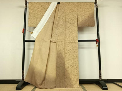 平和屋着物▽訪問着　単衣　紬地　杢目絞り　霞文　暈し染め　正絹　逸品　AABK7291jh