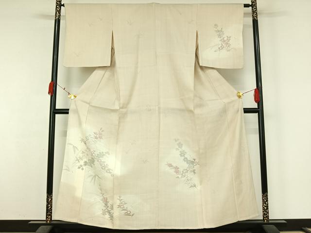 平和屋着物▽訪問着　単衣　生紬地　手描き　花籬文　正絹　逸品　AABK7292jh