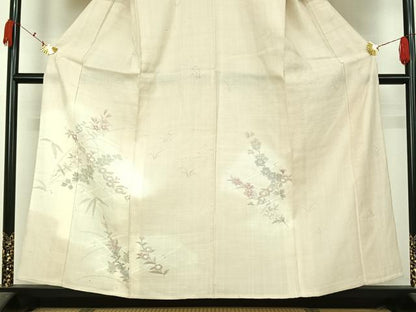 平和屋着物▽訪問着　単衣　生紬地　手描き　花籬文　正絹　逸品　AABK7292jh