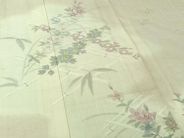 平和屋着物▽訪問着　単衣　生紬地　手描き　花籬文　正絹　逸品　AABK7292jh