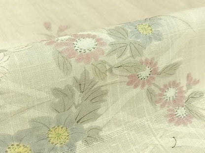 平和屋着物▽訪問着　単衣　生紬地　手描き　花籬文　正絹　逸品　AABK7292jh