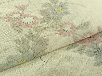 平和屋着物▽訪問着　単衣　生紬地　手描き　花籬文　正絹　逸品　AABK7292jh
