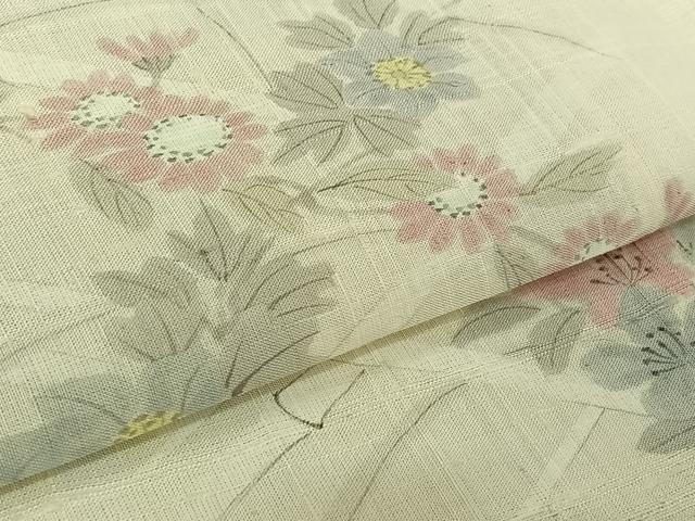 平和屋着物▽訪問着　単衣　生紬地　手描き　花籬文　正絹　逸品　AABK7292jh