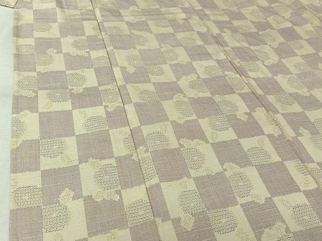平和屋着物▽上質な紬　単衣　市松花文　正絹　逸品　AABK7293jh