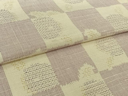 平和屋着物▽上質な紬　単衣　市松花文　正絹　逸品　AABK7293jh