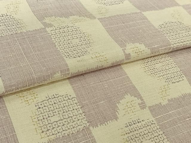平和屋着物▽上質な紬　単衣　市松花文　正絹　逸品　AABK7293jh