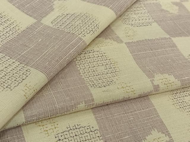 平和屋着物▽上質な紬　単衣　市松花文　正絹　逸品　AABK7293jh