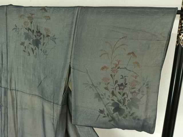 平和屋着物▽訪問着　無双　紗袷　紗×絽　手描き　櫛引織　草花文　金糸　正絹　逸品　AABK7294jh