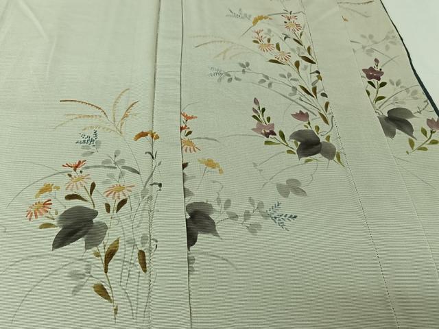 平和屋着物▽訪問着　無双　紗袷　紗×絽　手描き　櫛引織　草花文　金糸　正絹　逸品　AABK7294jh