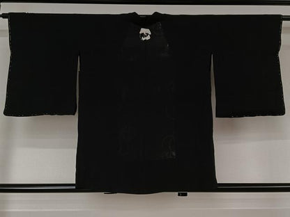 平和屋着物▽羽織　スリーシーズン　春夏秋　塵除け　団扇　黒地　正絹　逸品　AABK7298jh