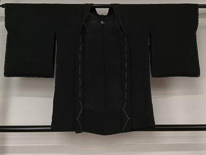 平和屋着物▽羽織　スリーシーズン　春夏秋　塵除け　団扇　黒地　正絹　逸品　AABK7298jh