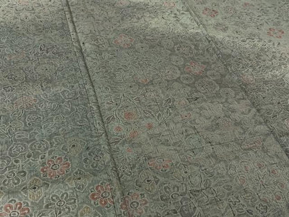 平和屋着物▽訪問着　単衣　生紬地　草花文　正絹　逸品　AABK7299jh