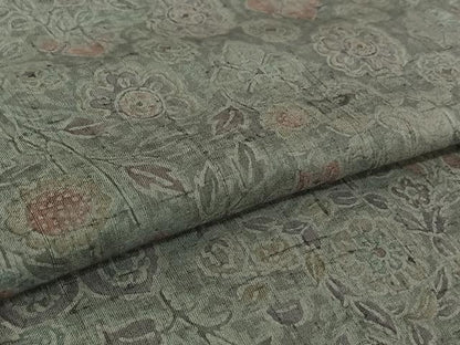 平和屋着物▽訪問着　単衣　生紬地　草花文　正絹　逸品　AABK7299jh