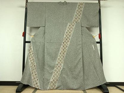 平和屋着物▽二代目 川村久太郎　訪問着　単衣　刺繍　向かい鳥花文　たたき染め　金糸　正絹　逸品　AABK7300jh