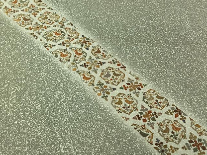 平和屋着物▽二代目 川村久太郎　訪問着　単衣　刺繍　向かい鳥花文　たたき染め　金糸　正絹　逸品　AABK7300jh