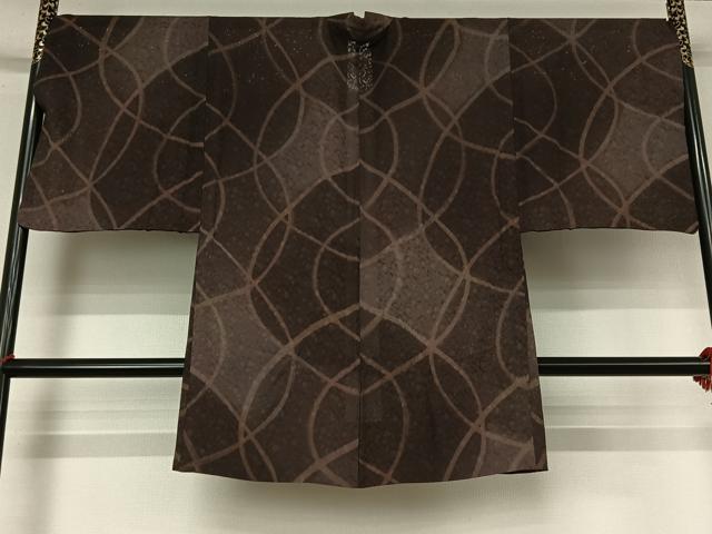 平和屋着物▽男性　羽織　スリーシーズン　春夏秋　塵除け　幾何学文様　ロング丈　正絹　逸品　AABK7302jh