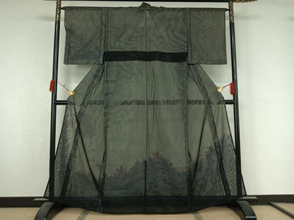 平和屋着物▽訪問着　無双　紗袷　紗×紗　草花文　正絹　逸品　AABK7304jh