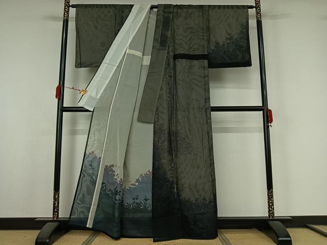 平和屋着物▽訪問着　無双　紗袷　紗×紗　草花文　正絹　逸品　AABK7304jh