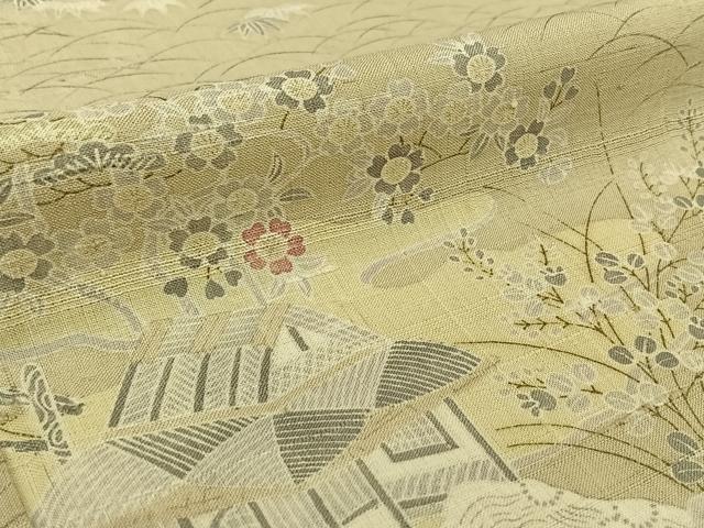 平和屋着物▽染織の名門　しょうざん　生紬　訪問着　単衣　風景松竹梅文　ロング丈　正絹　逸品　AABK7307jh