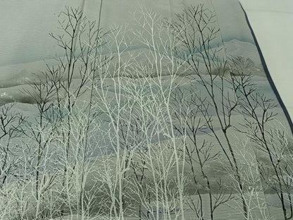 平和屋着物▽訪問着　無双　紗袷　紗×絽　手描き　風景樹林文　暈し染め　銀彩　正絹　逸品　AABK7308jh