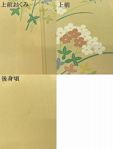 平和屋着物▽訪問着　単衣　草花文　正絹　逸品　AABK7310jh