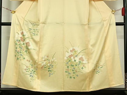 平和屋着物▽訪問着　単衣　草花文　正絹　逸品　AABK7310jh