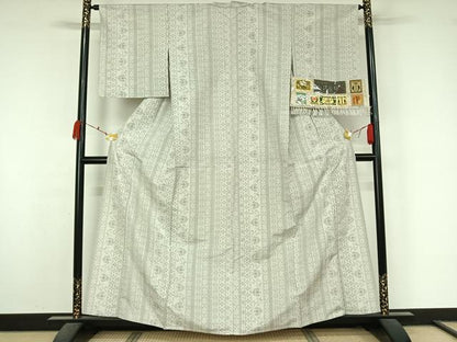 平和屋着物▽本場真綿結城紬　単衣　白泥染絣　花間道　証紙付き　正絹　逸品　AABK7311jh