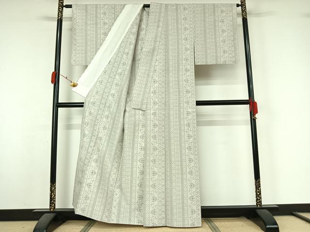 平和屋着物▽本場真綿結城紬　単衣　白泥染絣　花間道　証紙付き　正絹　逸品　AABK7311jh