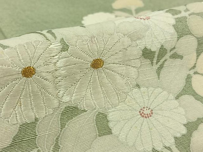 平和屋着物▽訪問着　単衣　紬地　刺繍　草花文　金糸　正絹　逸品　AABK7314jh